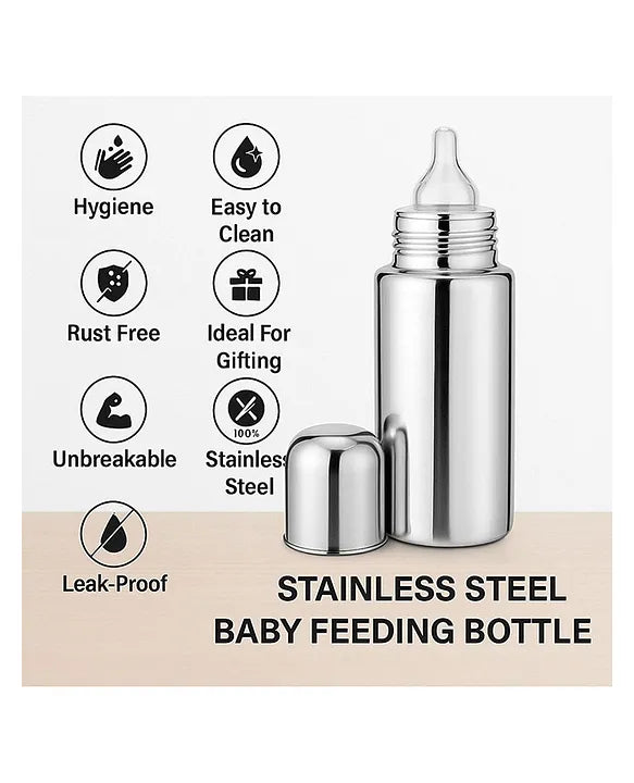 KIDS BASIC Stainless Steel Baby Feeding Bottle Bpa freen silicone nipple - Silver