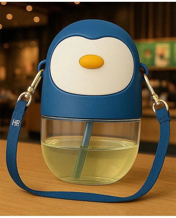 KIDS BASIC Penguin Sippy Cup with Straw, Cute Water Bottle with Adjustable Strap for Toddlers
