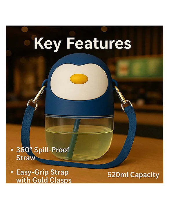 KIDS BASIC Penguin Sippy Cup with Straw, Cute Water Bottle with Adjustable Strap for Toddlers