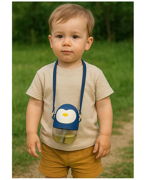 KIDS BASIC Penguin Sippy Cup with Straw, Cute Water Bottle with Adjustable Strap for Toddlers