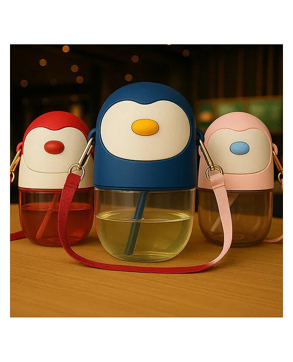 KIDS BASIC Penguin Sippy Cup with Straw, Cute Water Bottle with Adjustable Strap for Toddlers