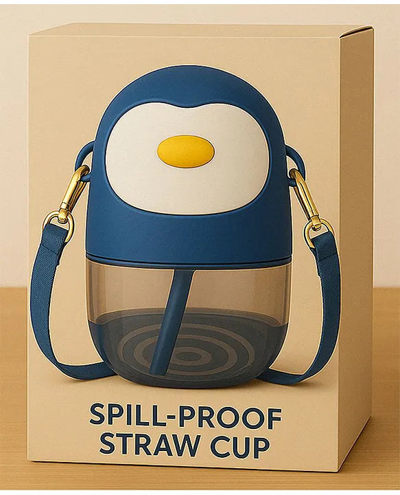 KIDS BASIC Penguin Sippy Cup with Straw, Cute Water Bottle with Adjustable Strap for Toddlers
