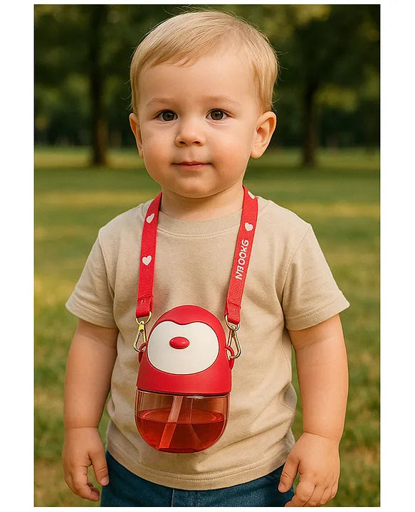KIDS BASIC Penguin Sippy Cup with Straw, Cute Water Bottle with Adjustable Strap for Toddlers