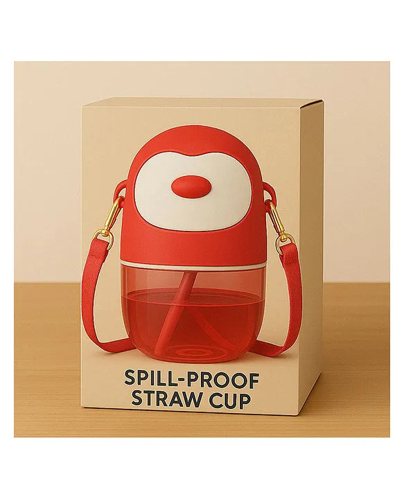 KIDS BASIC Penguin Sippy Cup with Straw, Cute Water Bottle with Adjustable Strap for Toddlers
