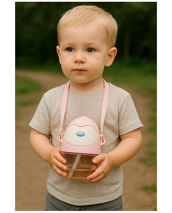 KIDS BASIC Penguin Sippy Cup with Straw, Cute Water Bottle with Adjustable Strap for Toddlers