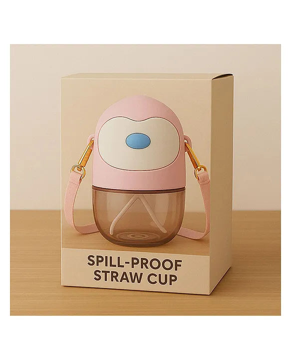 KIDS BASIC Penguin Sippy Cup with Straw, Cute Water Bottle with Adjustable Strap for Toddlers