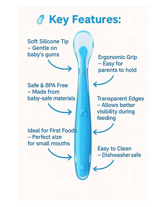 KIDS BASIC Feeding Spoon With Ultra Supple 100% Silicone Tip,Bpa Free - (Pack of 2)