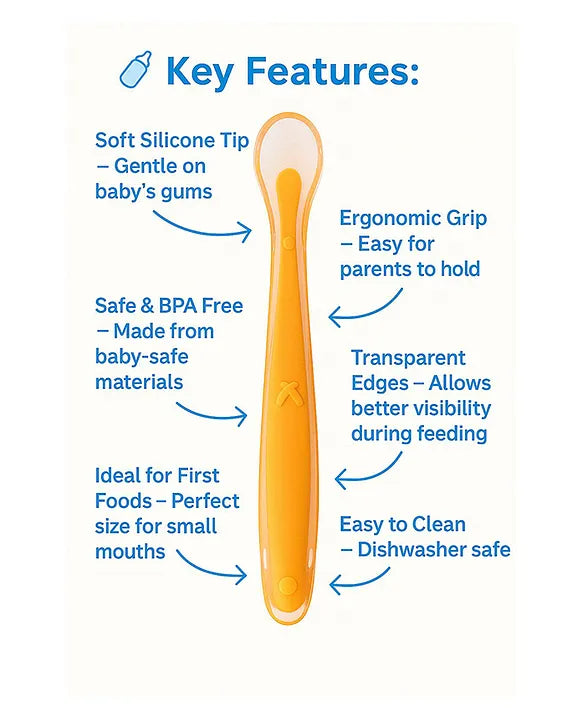KIDS BASIC Feeding Spoon With Ultra Supple 100% Silicone Tip,Bpa Free - (Pack of 2)