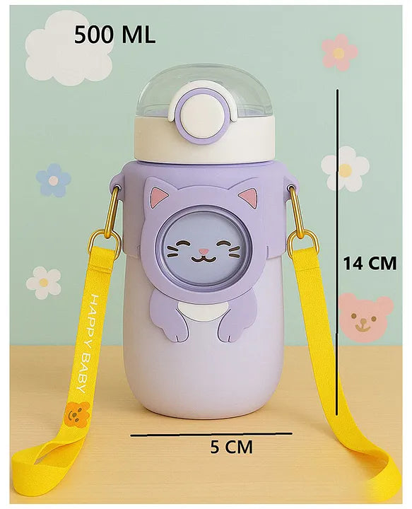 KIDS BASIC Cat Water Bottle, Flip Lid, Water Bottle Hot and Cold, Leakproof Sport BPA Free ,Water Jug for School Travel 500ml