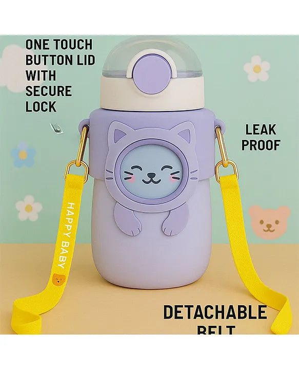 KIDS BASIC Cat Water Bottle, Flip Lid, Water Bottle Hot and Cold, Leakproof Sport BPA Free ,Water Jug for School Travel 500ml