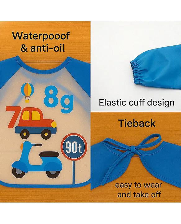 KIDS BASIC Long Sleeve Bibs, Waterproof Baby Bibs, Toddler Sleeved Bib, Baby Smock for Eating Feeding