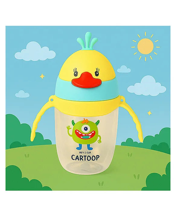 KIDS BASIC Baby Premium Duck Feeding Sipper With Straw & Handle For Grip- 350 ml - Grey