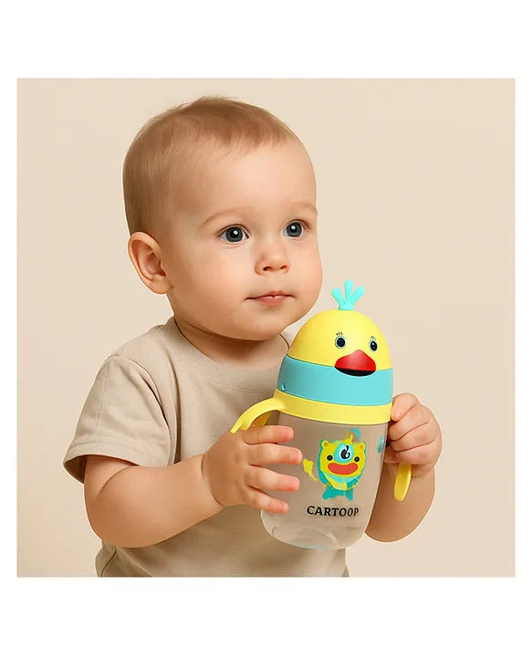 KIDS BASIC Baby Premium Duck Feeding Sipper With Straw & Handle For Grip- 350 ml - Grey