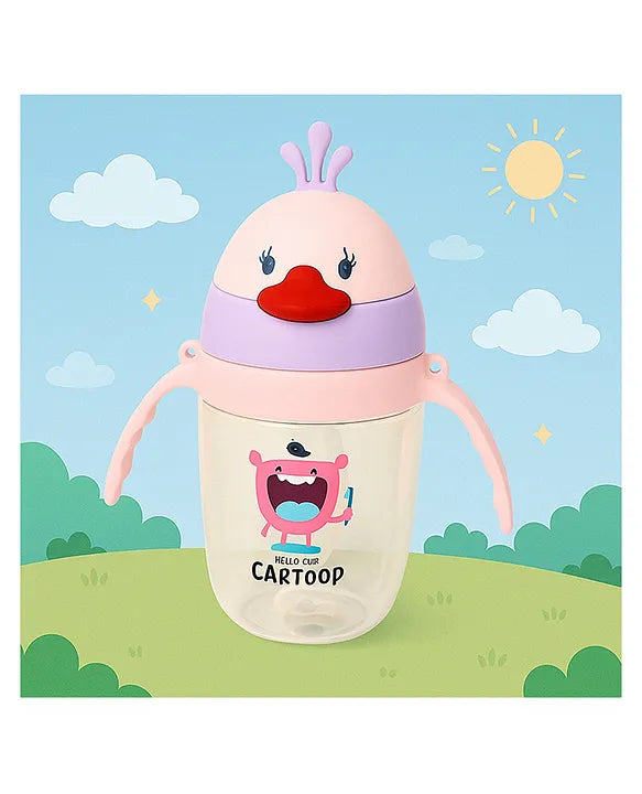 KIDS BASIC Baby Premium Duck Feeding Sipper With Straw & Handle For Grip- 350 ml - Grey