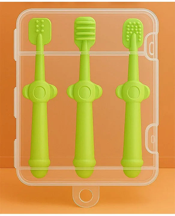 KIDS BASIC Baby Toothbrush 3 In 1 Silicone Toothbrush Set