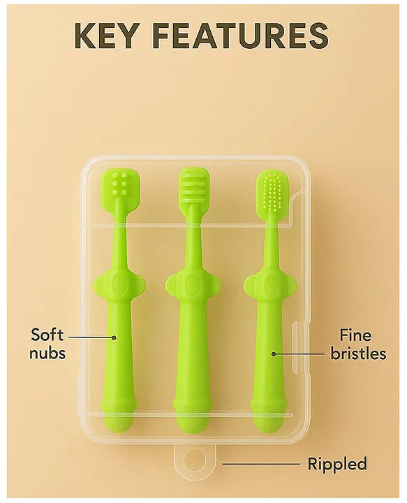 KIDS BASIC Baby Toothbrush 3 In 1 Silicone Toothbrush Set