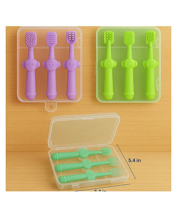 KIDS BASIC Baby Toothbrush 3 In 1 Silicone Toothbrush Set