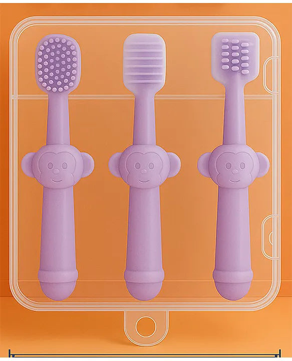 KIDS BASIC Baby Toothbrush 3 In 1 Silicone Toothbrush Set