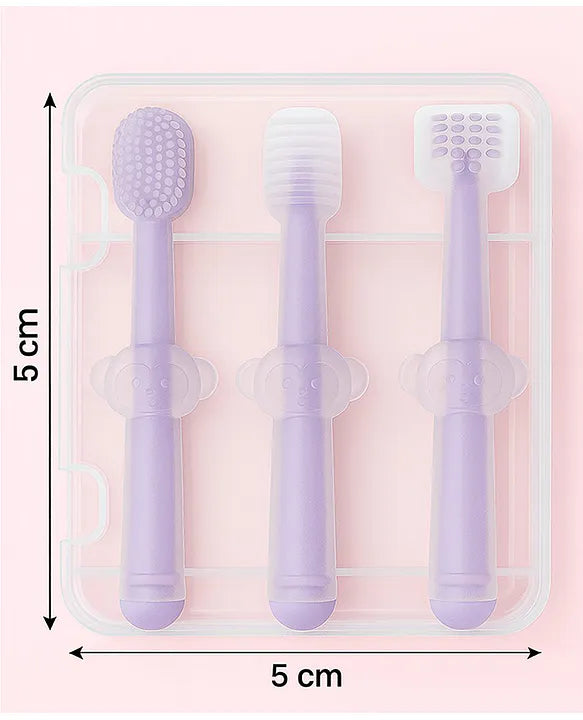 KIDS BASIC Baby Toothbrush 3 In 1 Silicone Toothbrush Set