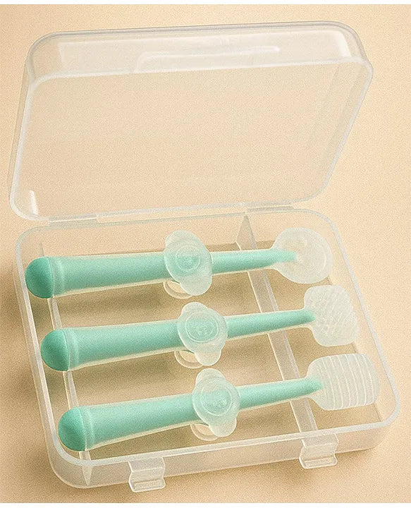 KIDS BASIC Baby Toothbrush 3 In 1 Silicone Toothbrush Set