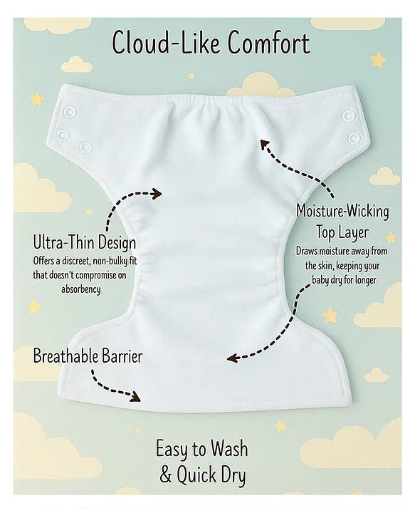 KIDS BASIC Reusable Baby Cloth Diapers With Fun Prints Washable Diaper Nappy - Blue