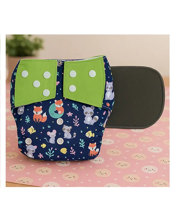 KIDS BASIC Reusable Baby Cloth Diapers With Fun Prints Washable Diaper Nappy - Blue