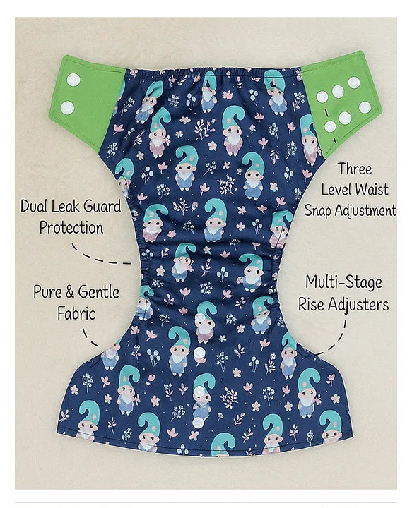 KIDS BASIC Reusable Baby Cloth Diapers With Fun Prints Washable Diaper Nappy - Blue
