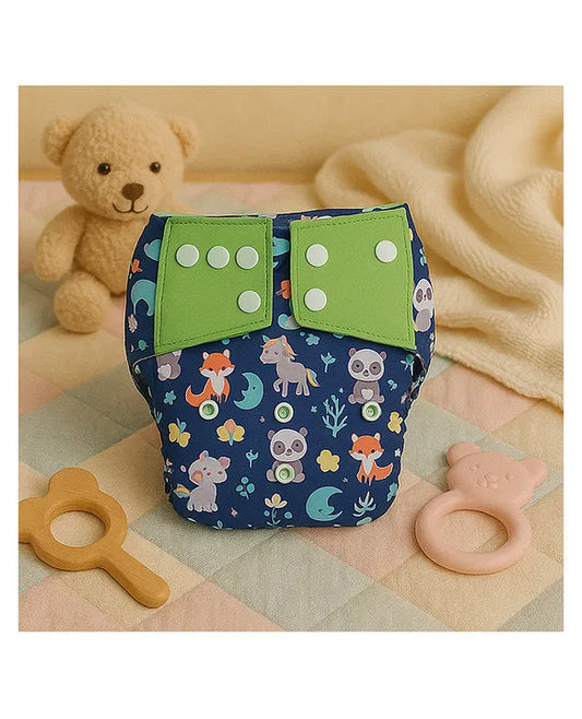 KIDS BASIC Reusable Baby Cloth Diapers With Fun Prints Washable Diaper Nappy - Blue