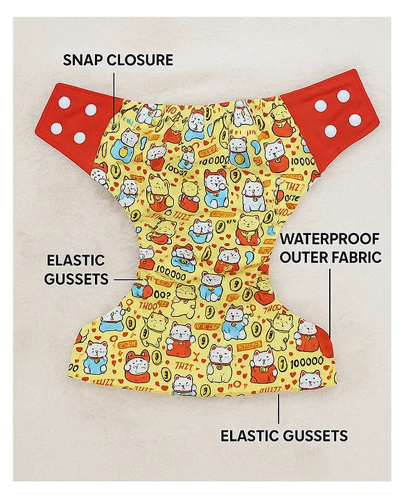 KIDS BASIC Reusable Baby Cloth Diapers With Fun Prints Washable Diaper Nappy - Blue