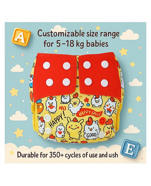 KIDS BASIC Reusable Baby Cloth Diapers With Fun Prints Washable Diaper Nappy - Blue