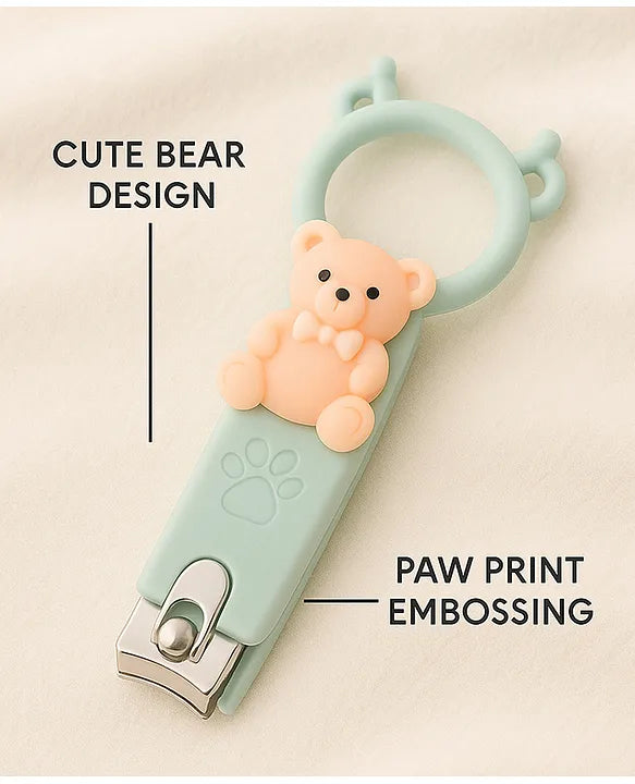 Totilo Baby Nail Clipper with Bear Design, Safe Stainless Steel Blades with Ring - Pink & Green (PACK OF 2)