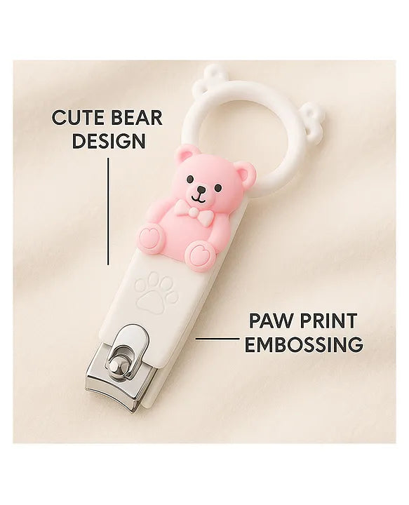 Totilo Baby Nail Clipper with Bear Design, Safe Stainless Steel Blades with Ring - Pink & Green (PACK OF 2)