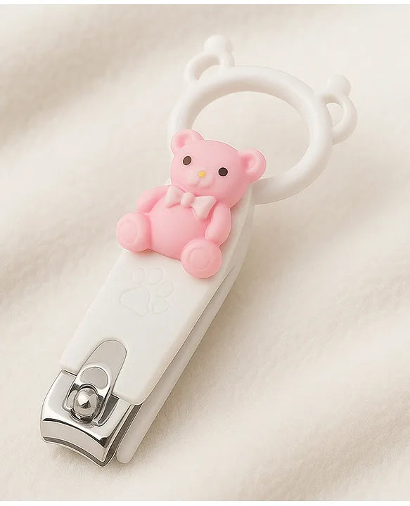 Totilo Baby Nail Clipper with Bear Design, Safe Stainless Steel Blades with Ring - Pink & Green (PACK OF 2)