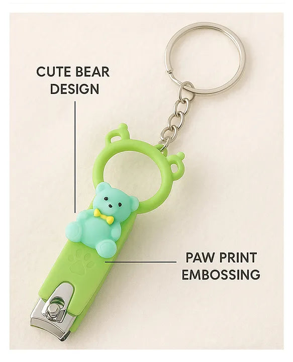 Totilo Baby Nail Clipper with Bear Design, Safe Stainless Steel Blades with Ring - Pink & Green (PACK OF 2)