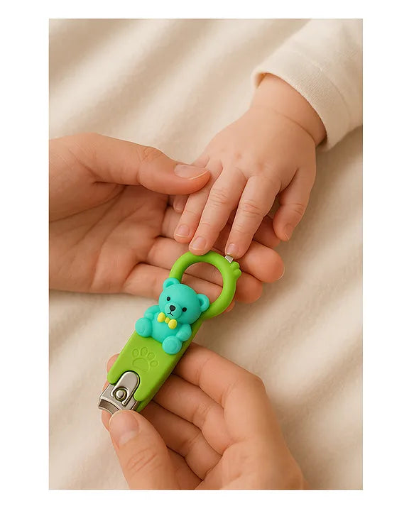 Totilo Baby Nail Clipper with Bear Design, Safe Stainless Steel Blades with Ring - Pink & Green (PACK OF 2)