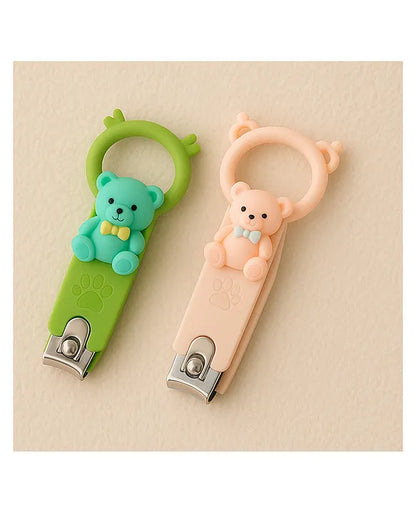 Totilo Baby Nail Clipper with Bear Design, Safe Stainless Steel Blades with Ring - Pink & Green (PACK OF 2)