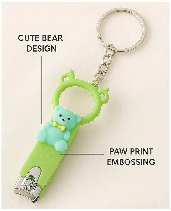 Totilo Baby Nail Clipper with Bear Design, Safe Stainless Steel Blades with Ring - Pink & Green (PACK OF 2)
