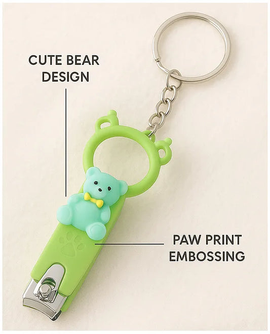 KIDS BASIC Baby Nail Clipper with Bear Design, Safe Stainless Steel Blades with Ring - Pink & Green (PACK OF 2)