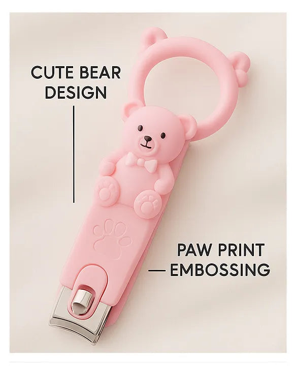Totilo Baby Nail Clipper with Bear Design, Safe Stainless Steel Blades with Ring - Pink & Green (PACK OF 2)