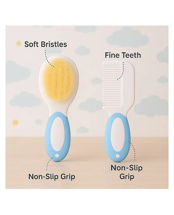 KIDS BASIC Baby Hair Comb & Brush Set | Soft Natural Bristles Brush