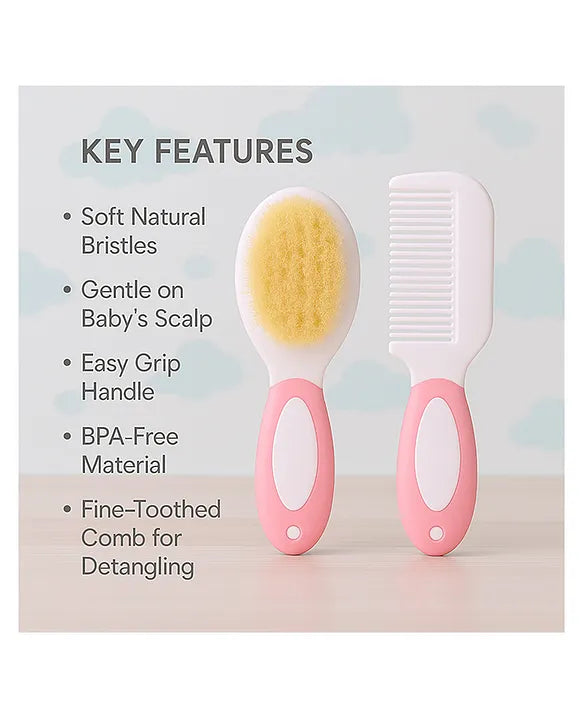 KIDS BASIC Baby Hair Comb & Brush Set | Soft Natural Bristles Brush