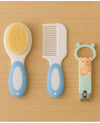 KIDS BASIC Baby Soft Bristle Hair Brush Comb Set with Cute Nail Clipper - Blue