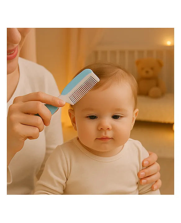 KIDS BASIC Baby Soft Bristle Hair Brush Comb Set with Cute Nail Clipper - Blue