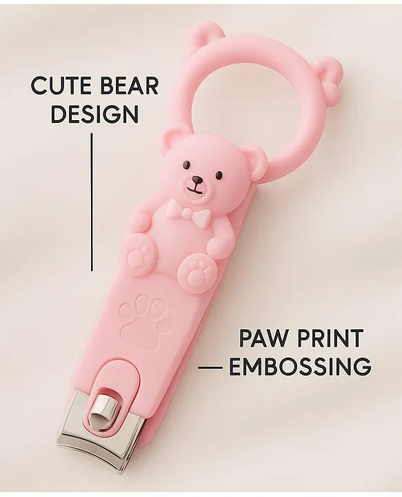 KIDS BASIC Baby Soft Bristle Hair Brush Comb Set with Cute Nail Clipper - Pink & Pink