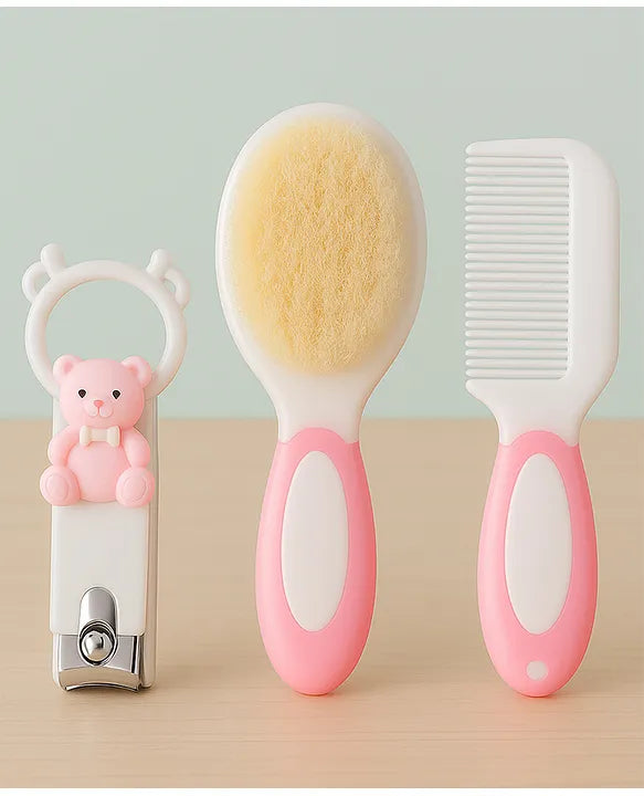 KIDS BASIC Baby Soft Bristle Hair Brush Comb Set with Cute Nail Clipper - Blue