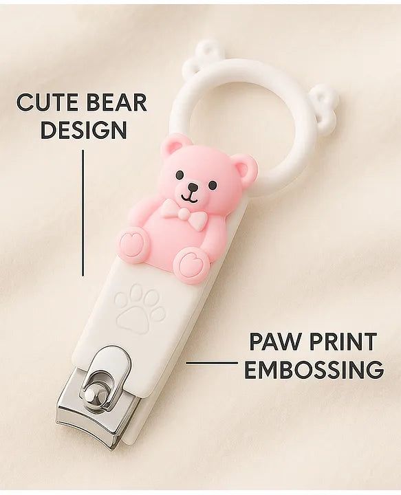 KIDS BASIC Baby Soft Bristle Hair Brush Comb Set with Cute Nail Clipper - Pink & Pink