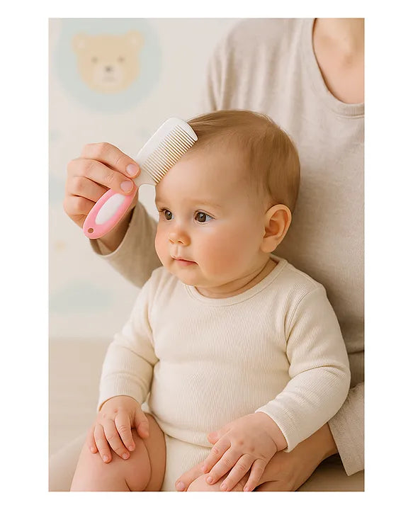 KIDS BASIC Baby Soft Bristle Hair Brush Comb Set with Cute Nail Clipper - Pink & Pink