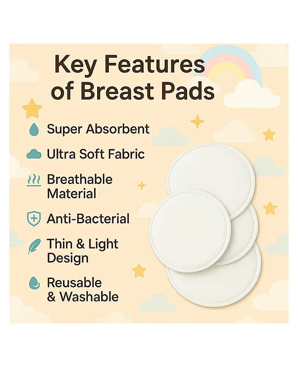 KIDS BASIC Nursing Breast Pads for Feeding Mother Washable, Reusable Soft Breast Pads (Pack of 4)