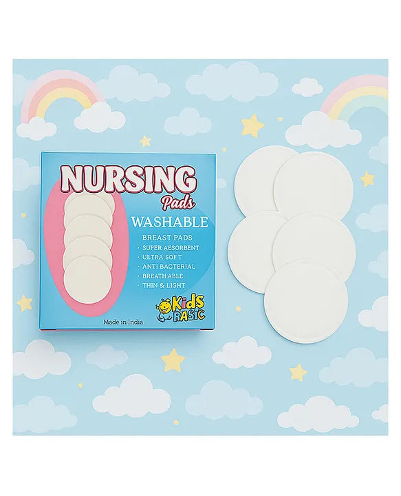 KIDS BASIC Nursing Breast Pads for Feeding Mother Washable, Reusable Soft Breast Pads (Pack of 4)