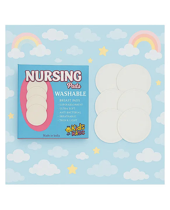KIDS BASIC Nursing Breast Pads for Feeding Mother Washable, Reusable Soft Breast Pads (Pack of 4)